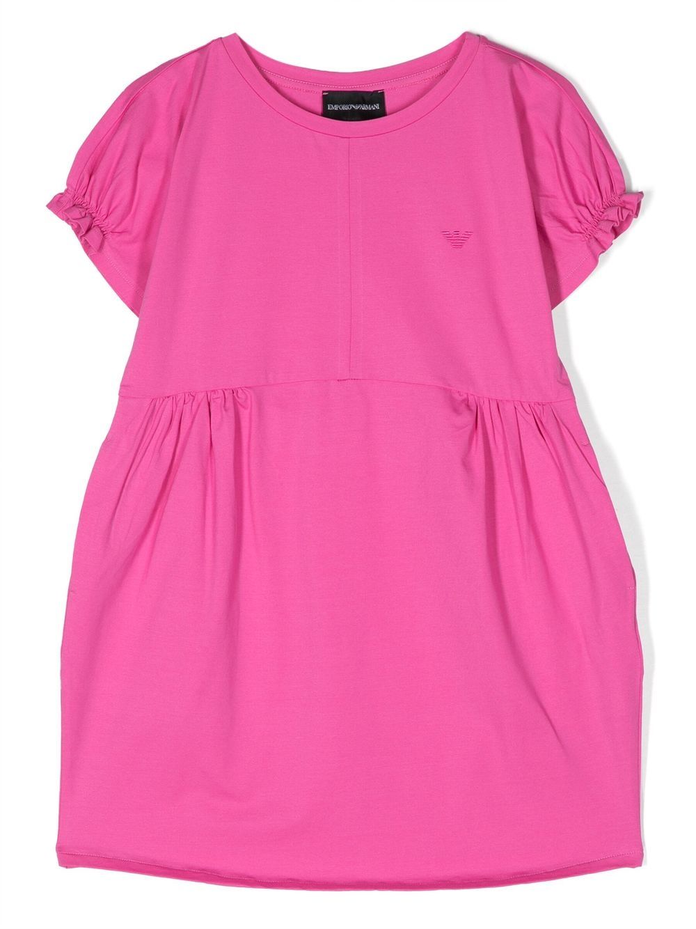 Emporio Armani Kids logo刺绣褶饰细节连衣裙 - 粉色