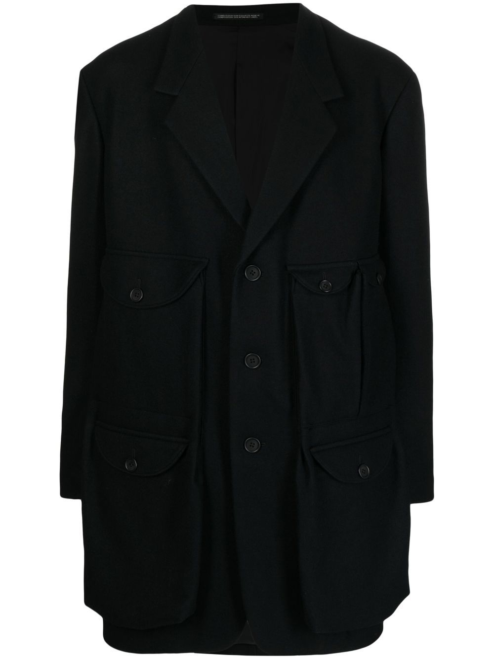 Yohji Yamamoto 单排扣贴身外套 - 黑色