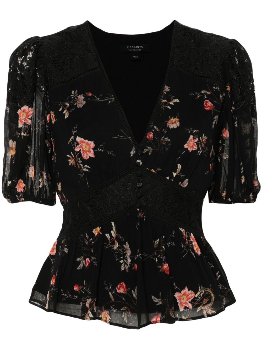 AllSaints Dinah 花卉印花罩衫 - 黑色