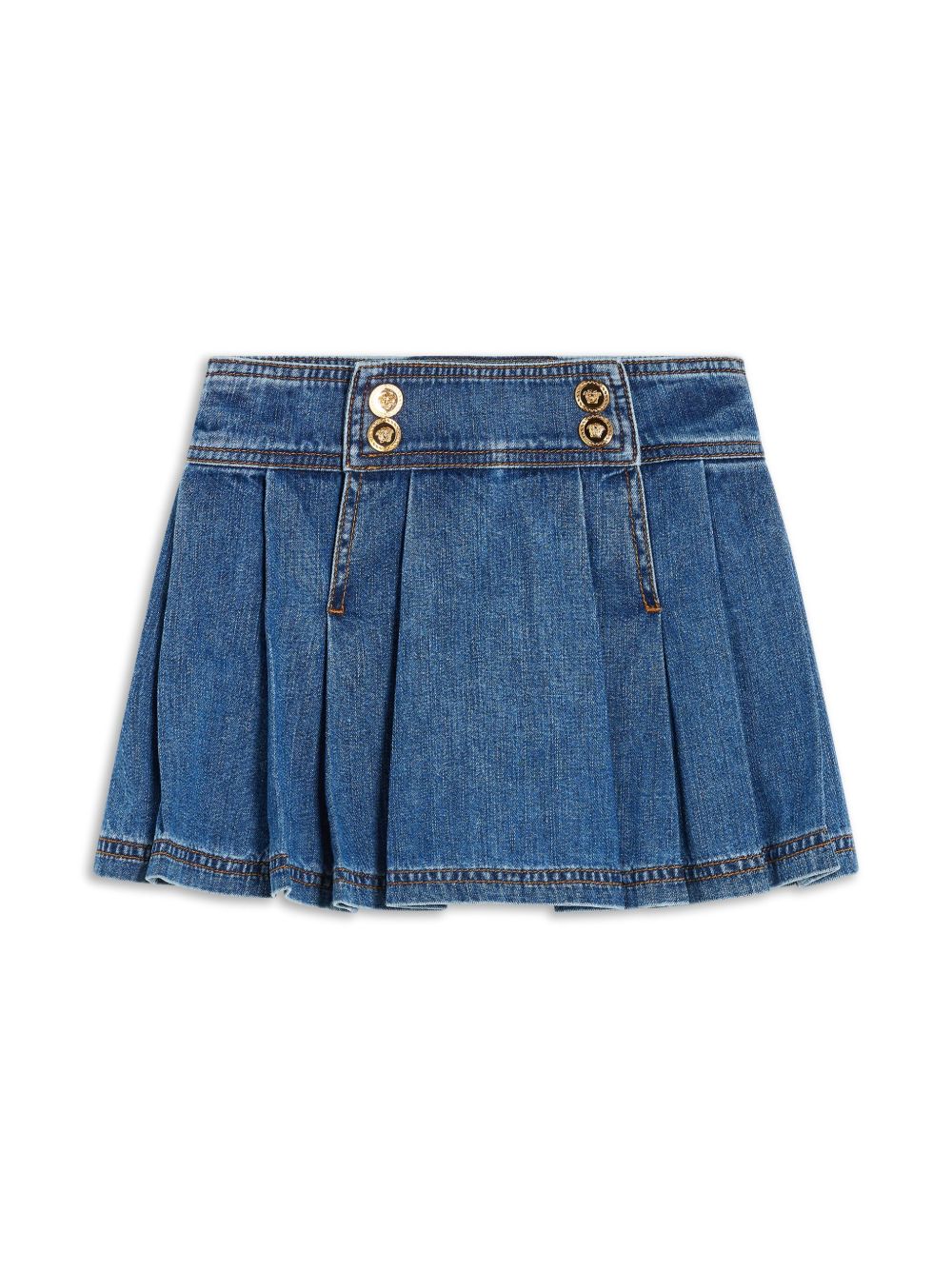 Versace Kids Medusa 纽扣褶饰牛仔迷你半身裙 - 蓝色