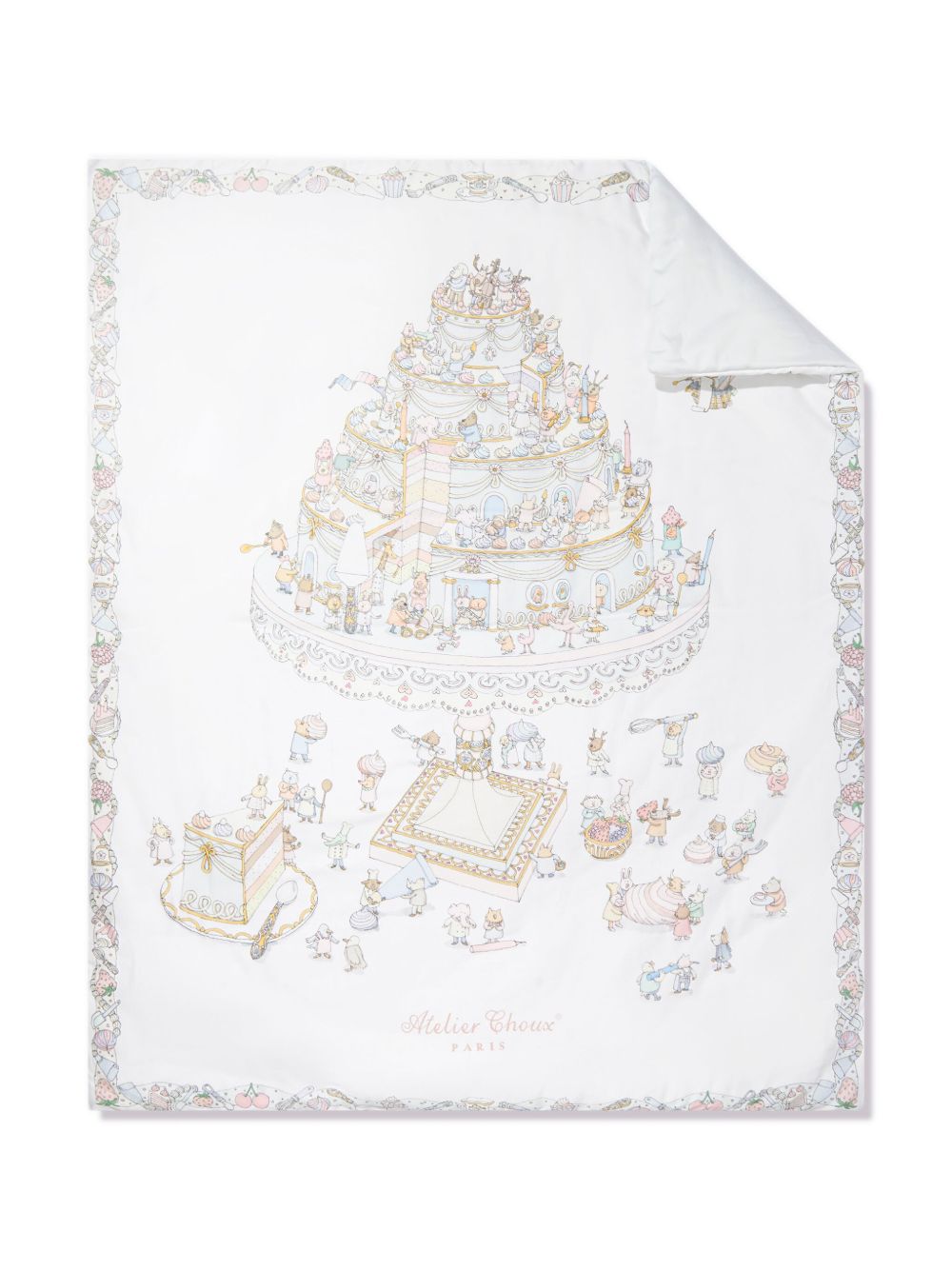 Atelier Choux Chateaux Choux Le Gateau 印花双面缎面被子 - 白色