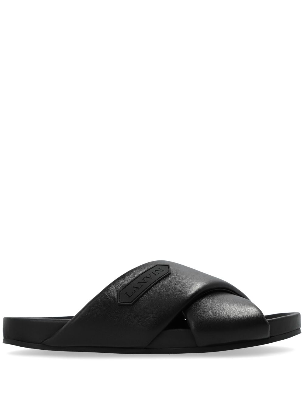 Lanvin logo贴花交叉皮质拖鞋 - 黑色