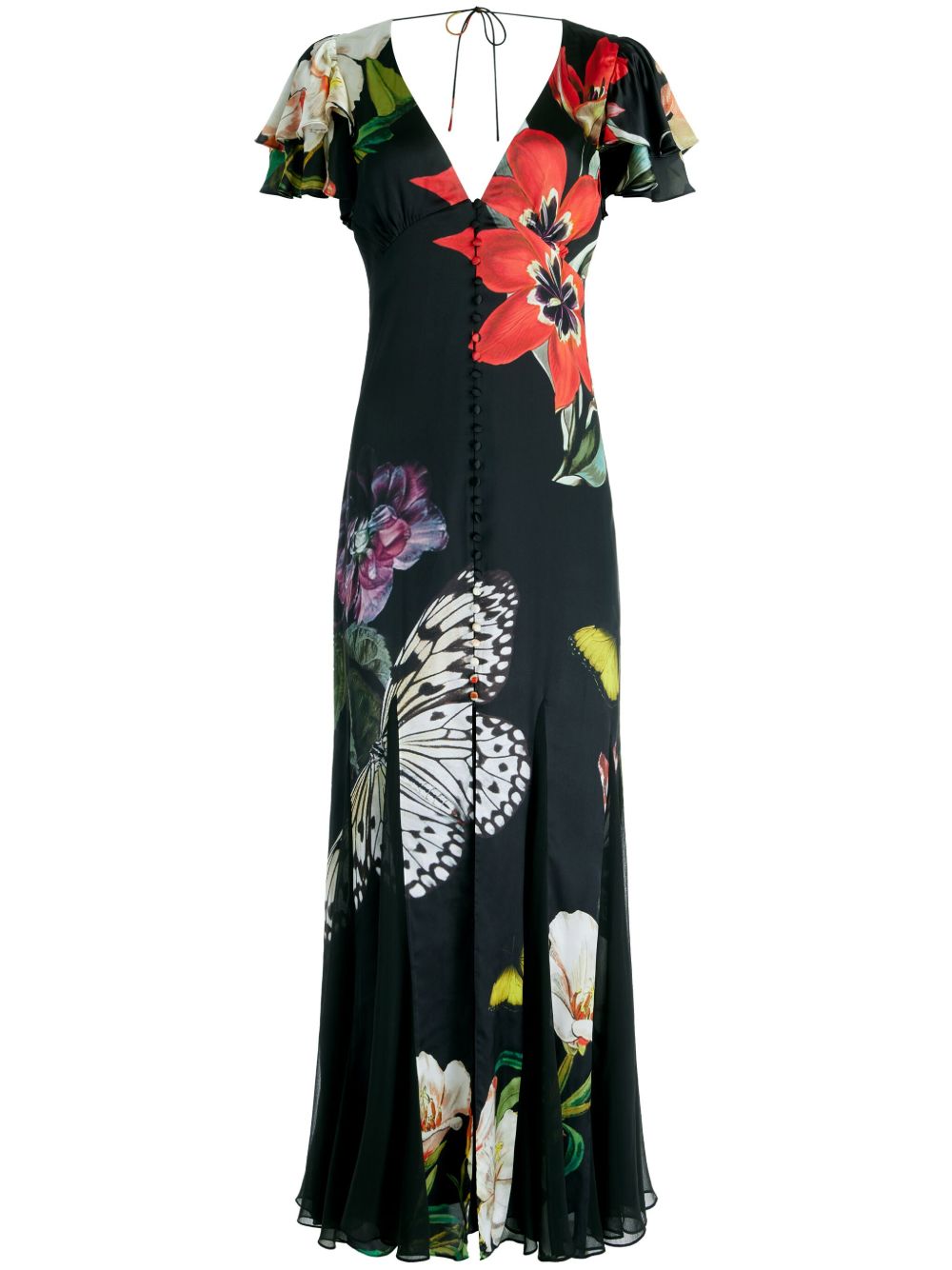 alice + olivia Fara 花卉印花超長連身裙 - 黑色