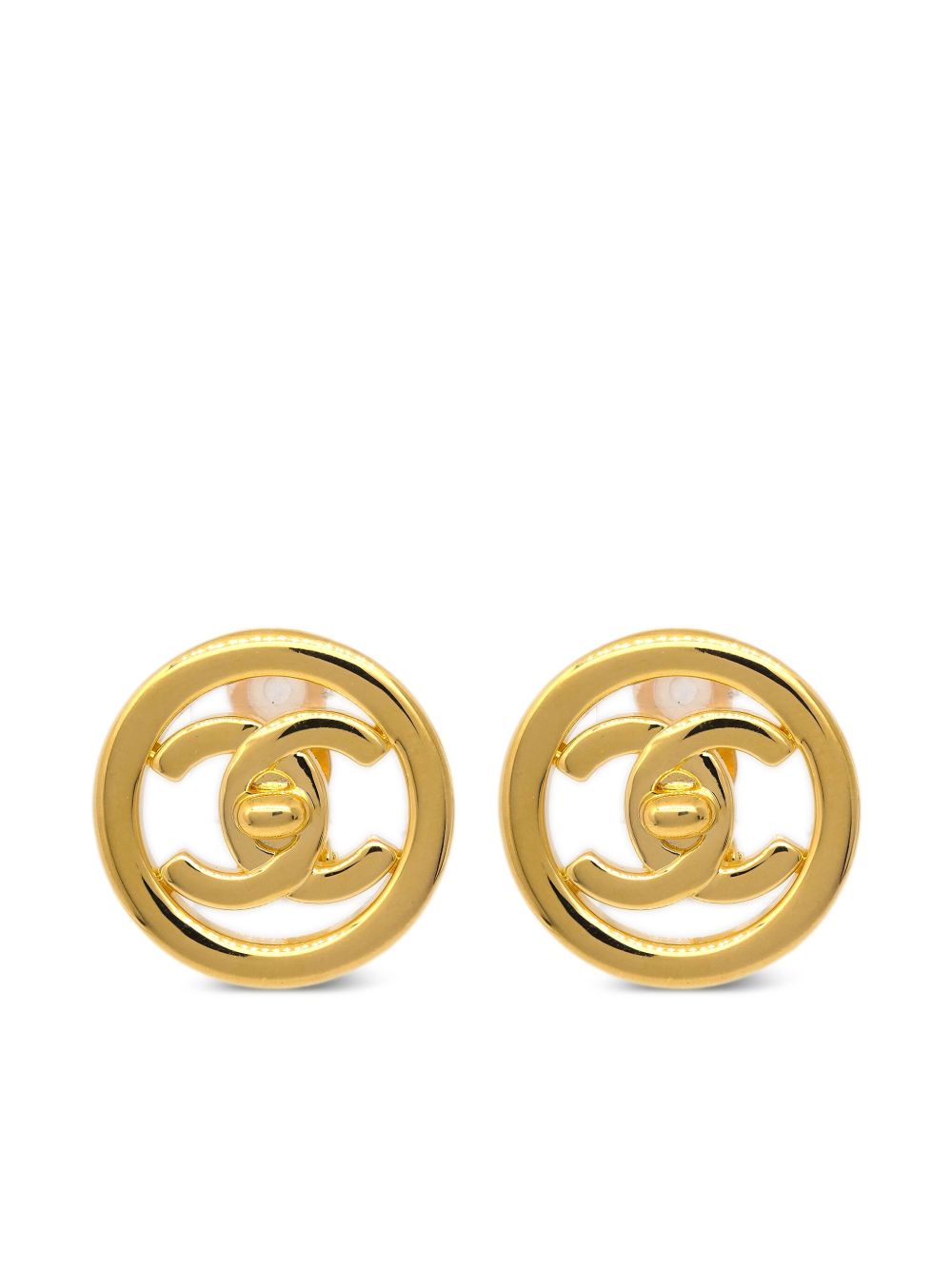 CHANEL Pre-Owned CC 旋扣式纽扣形耳环（1997年典藏款） - 金色