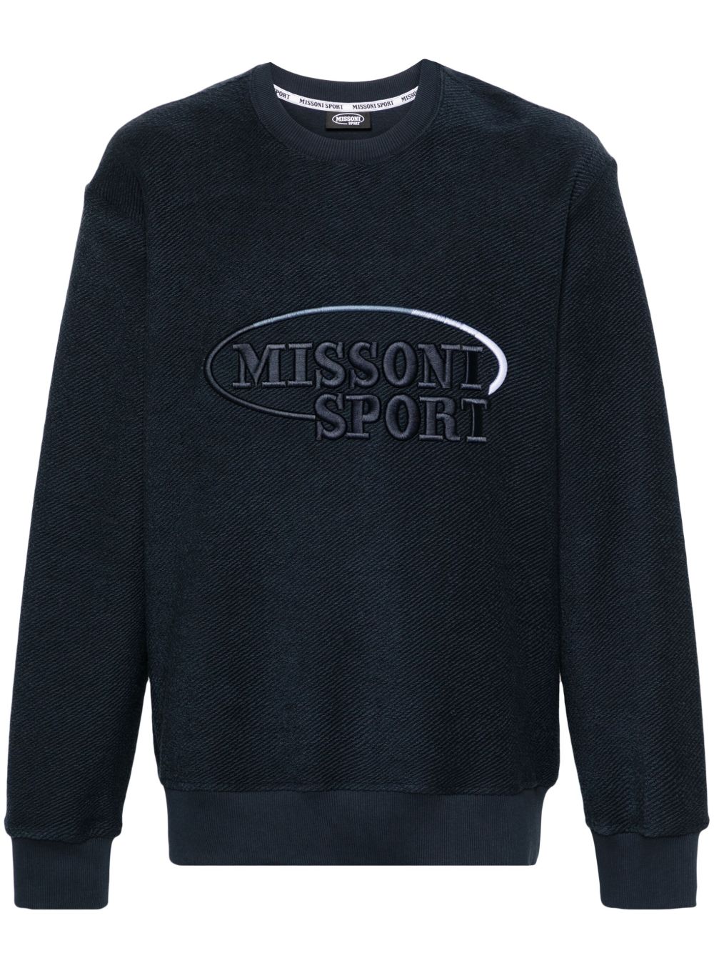Missoni logo刺绣拉绒棉卫衣 - 蓝色