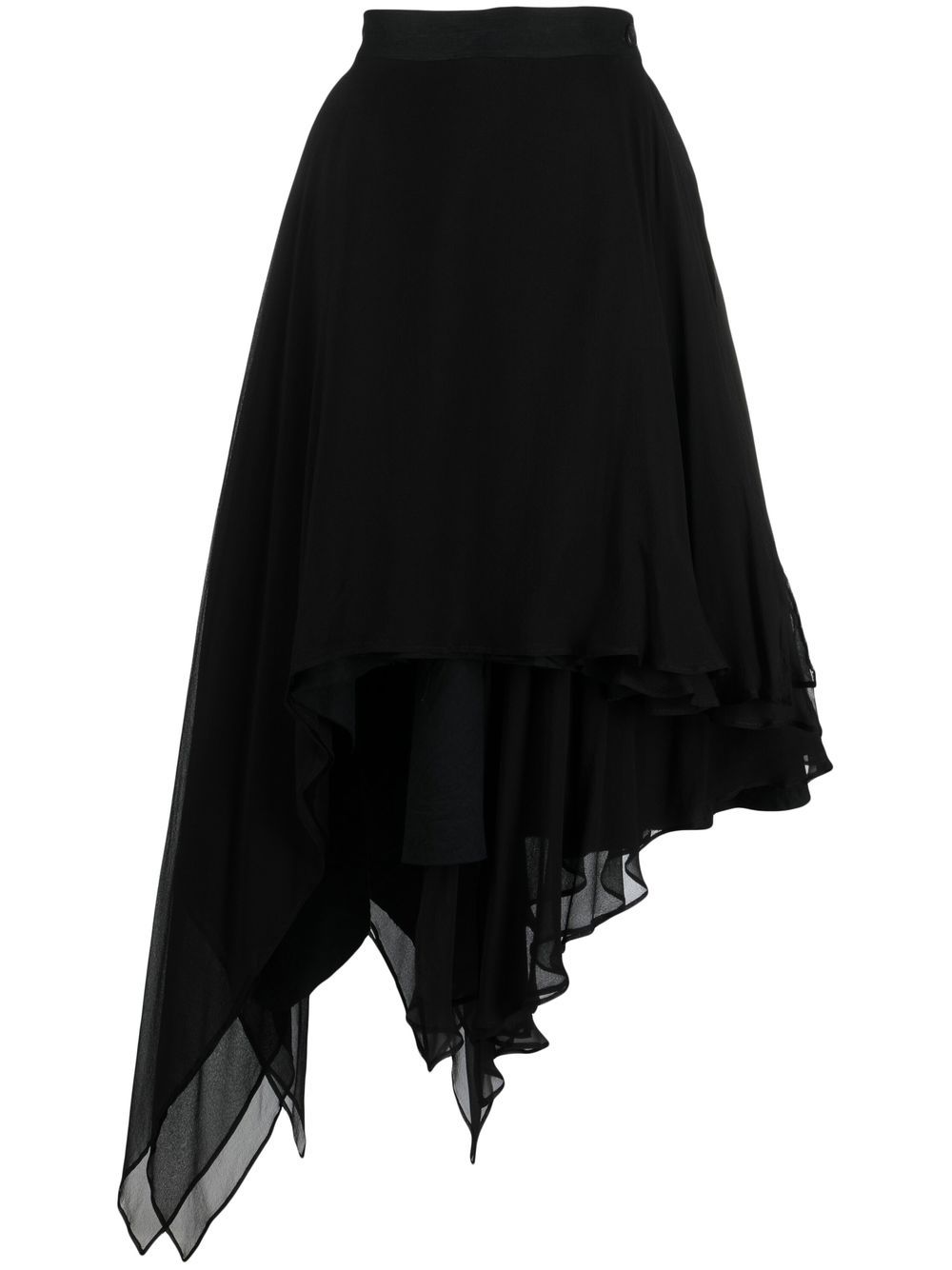 Yohji Yamamoto 不对称薄纱中长半身裙 - 黑色