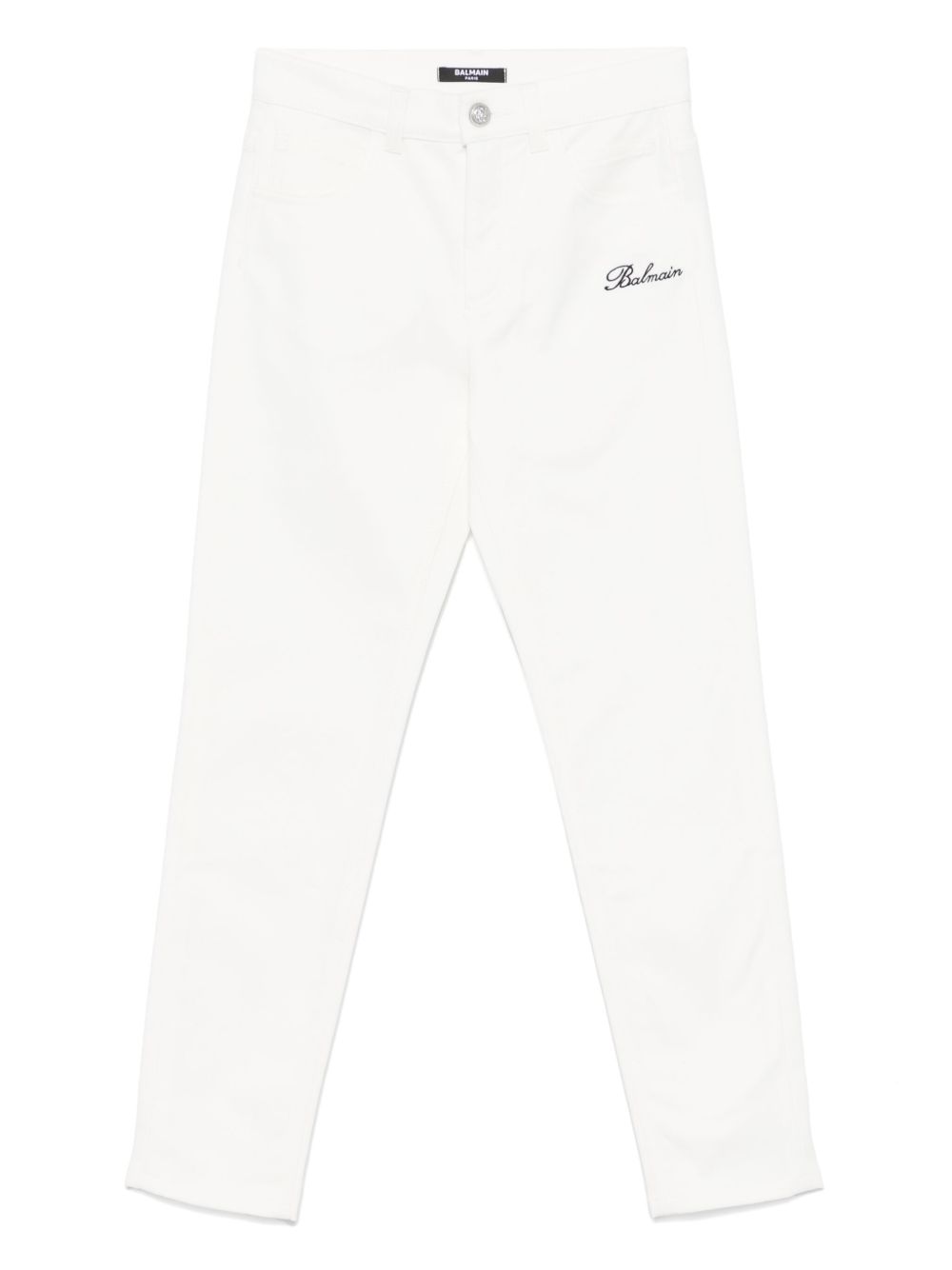 Balmain Kids logo刺绣长裤 - 白色