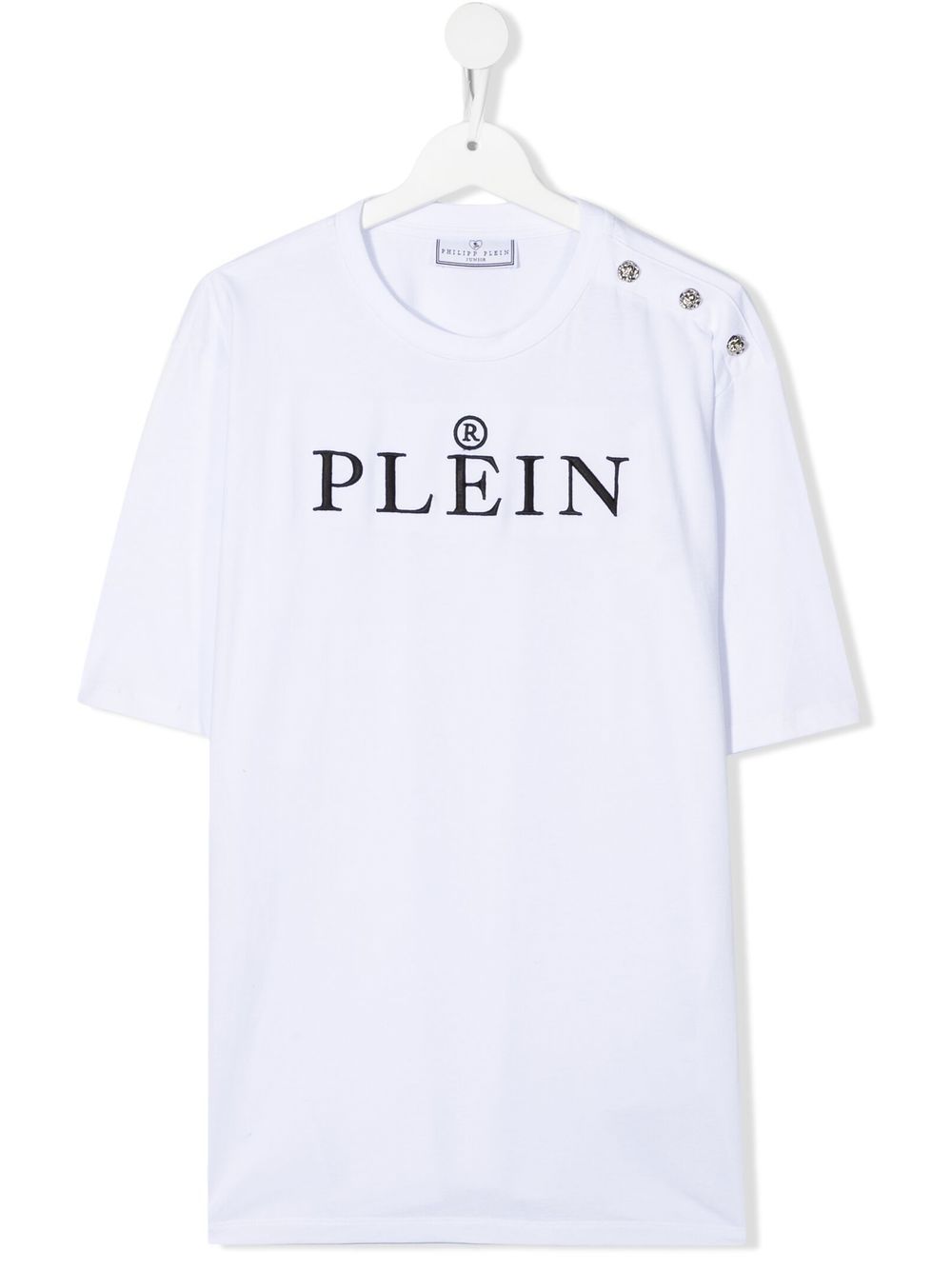 Philipp Plein Junior 肩处纽扣胸处logo T恤 - 白色