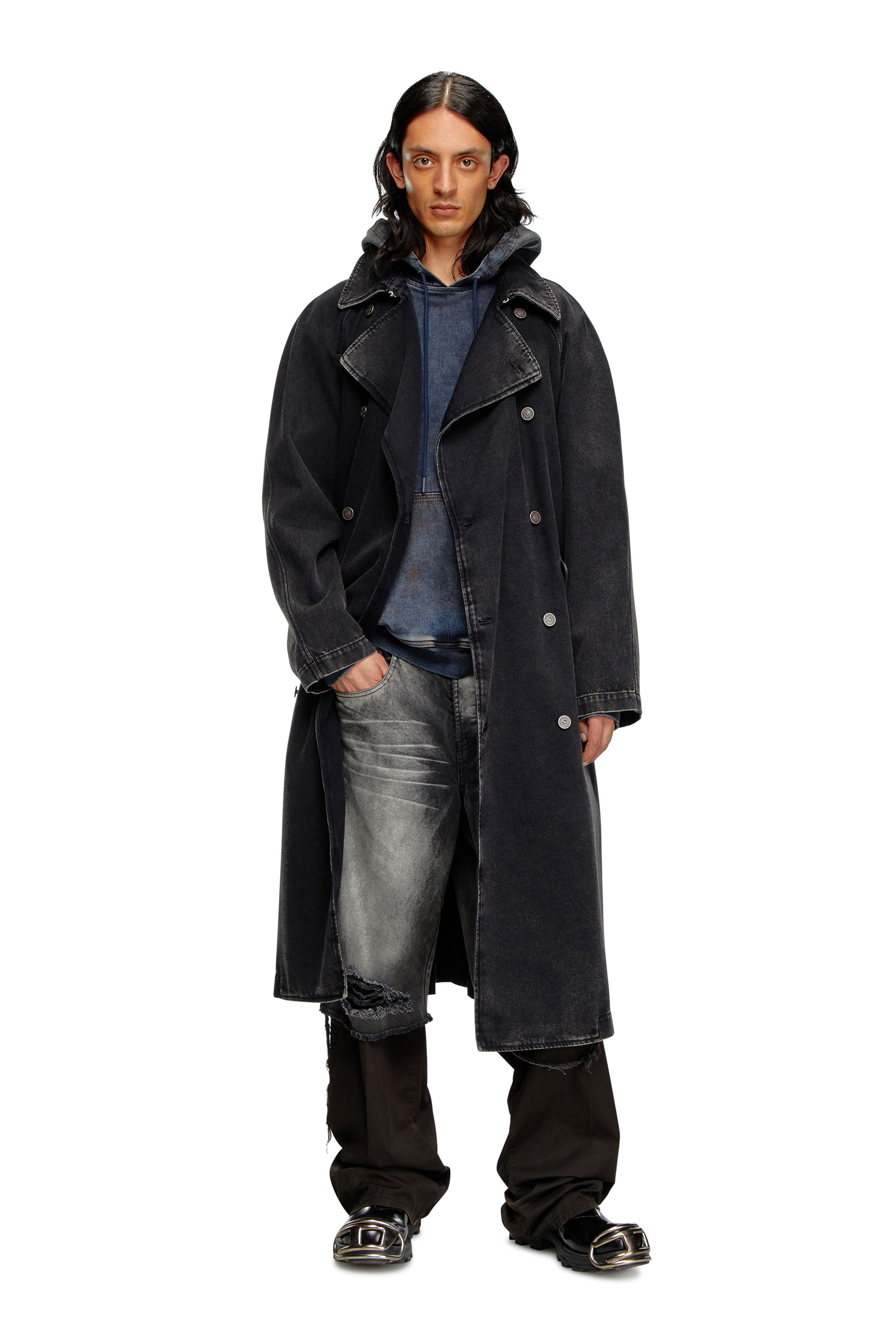 Diesel - Trench coat in clean-wash denim - Denim Jackets - Man - Black