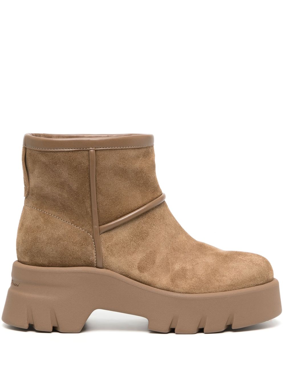 Gianvito Rossi 皮毛一体衬里绒面皮短靴 - 褐色