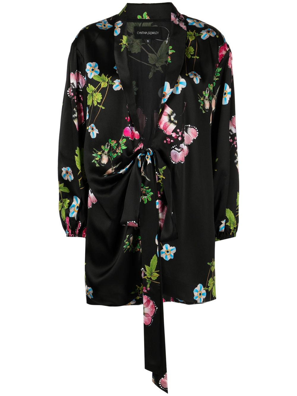 Cynthia Rowley 花卉印花真丝裹身式连衣裙 - 黑色