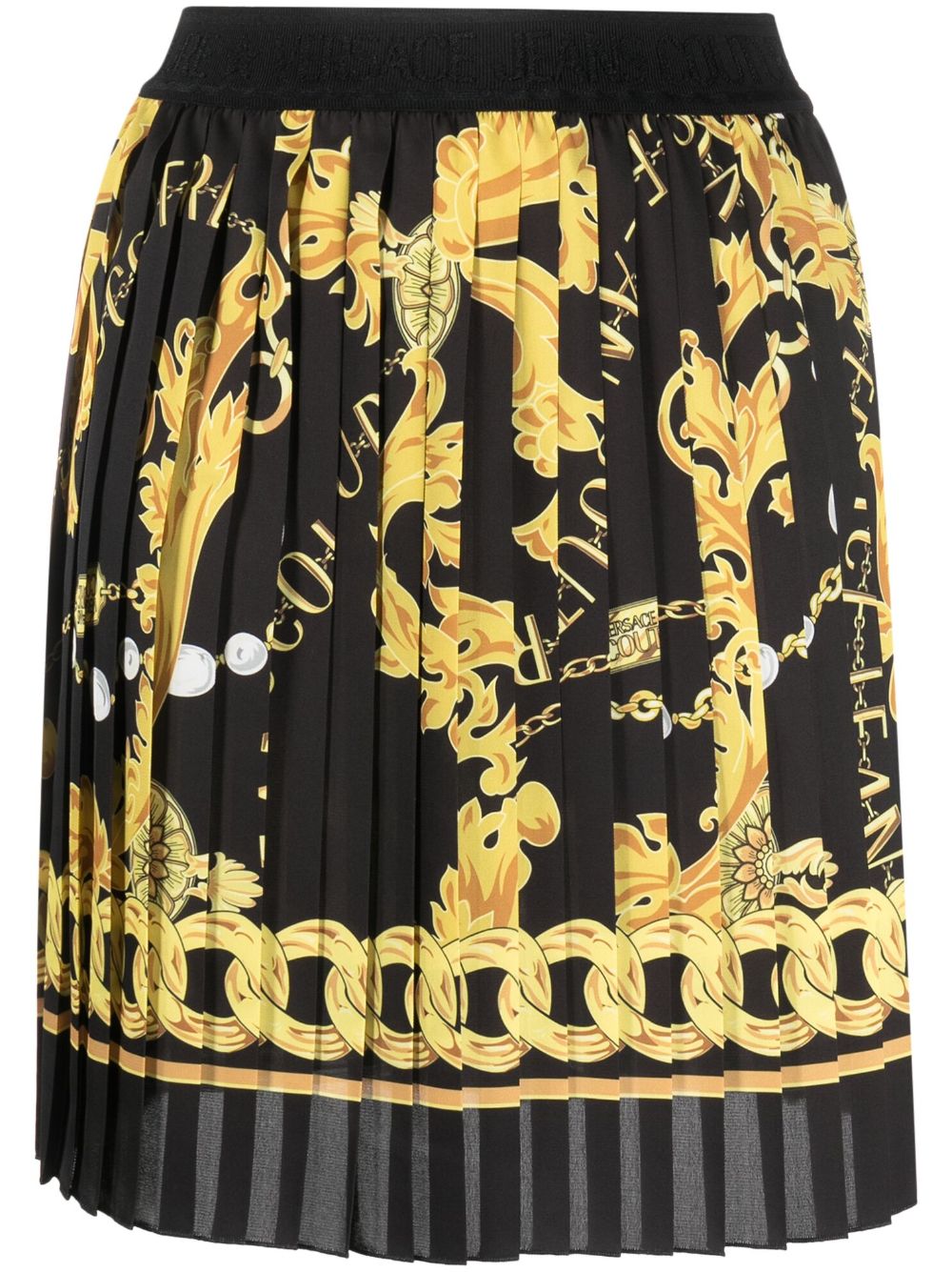 Versace Jeans Couture logo印花百褶迷你半身裙 - 黑色