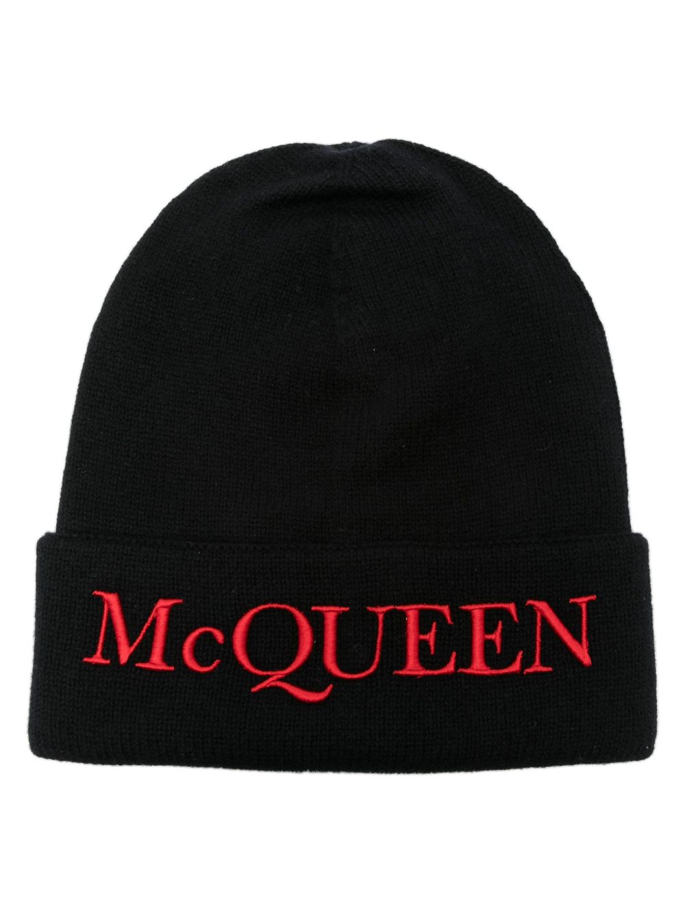 Alexander McQueen logo刺绣羊绒套头帽 - 黑色