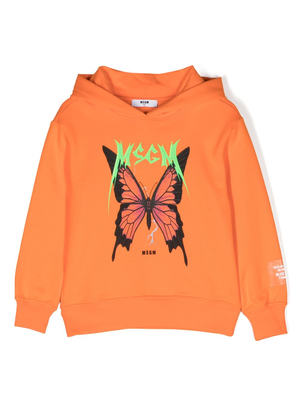 MSGM Kids logo印花棉连帽衫 - 橘色