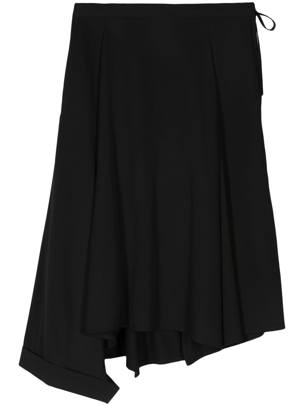 Yohji Yamamoto 不对称羊毛中长半身裙 - 黑色