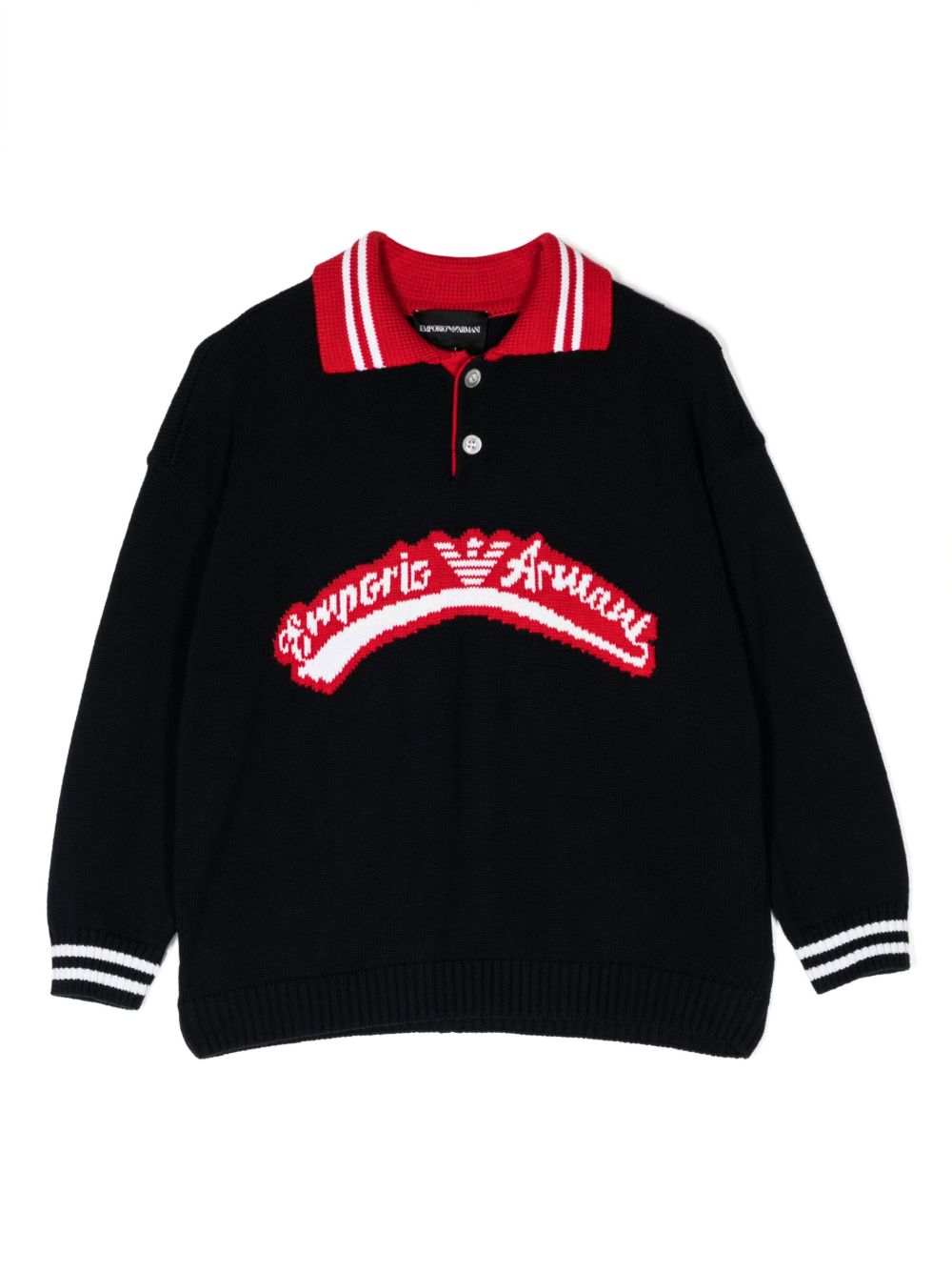 Emporio Armani Kids 嵌花针织logo棉毛衣 - 蓝色