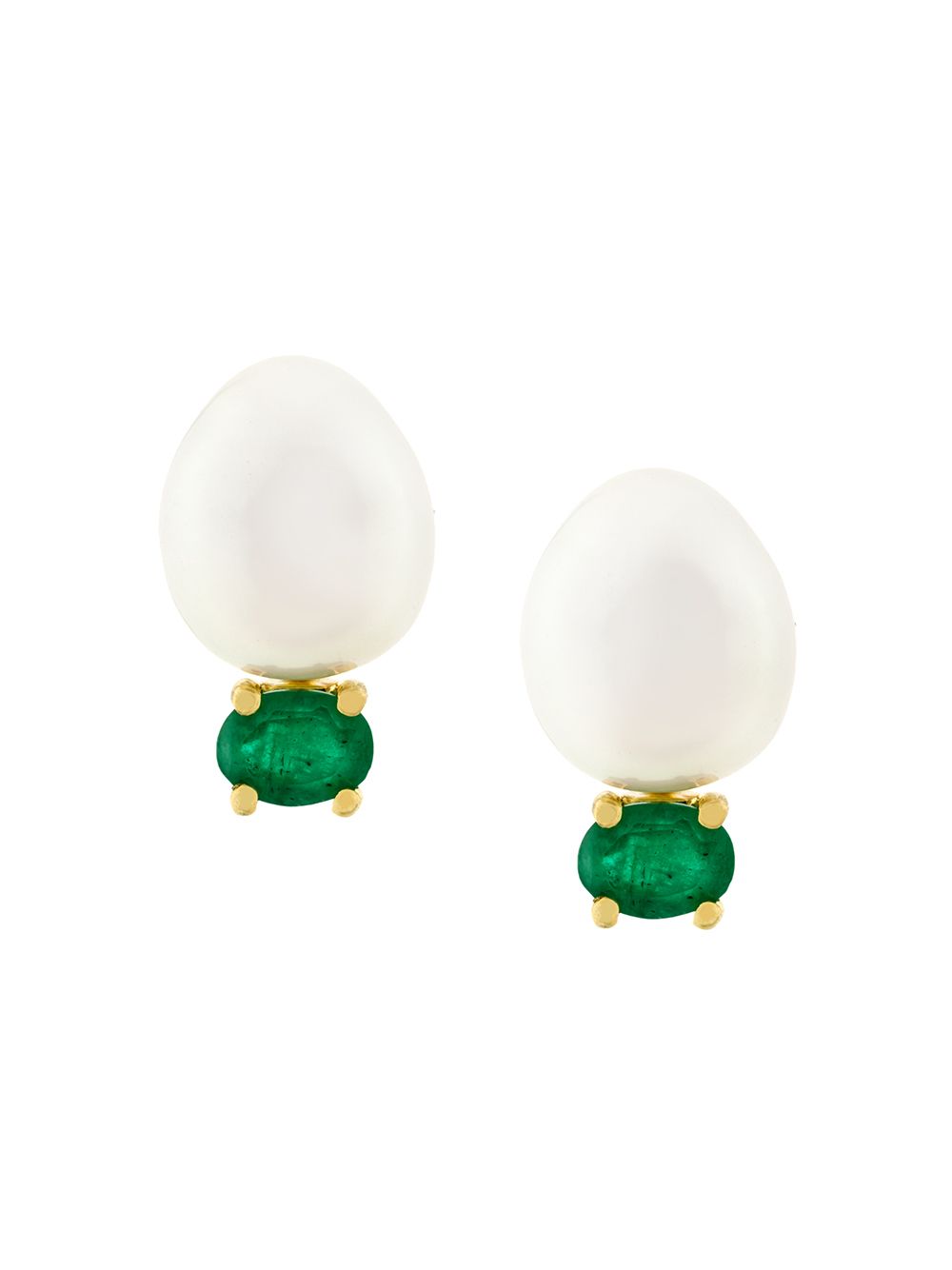 Wouters & Hendrix Gold Pearl & Emerald耳环 - 彩色