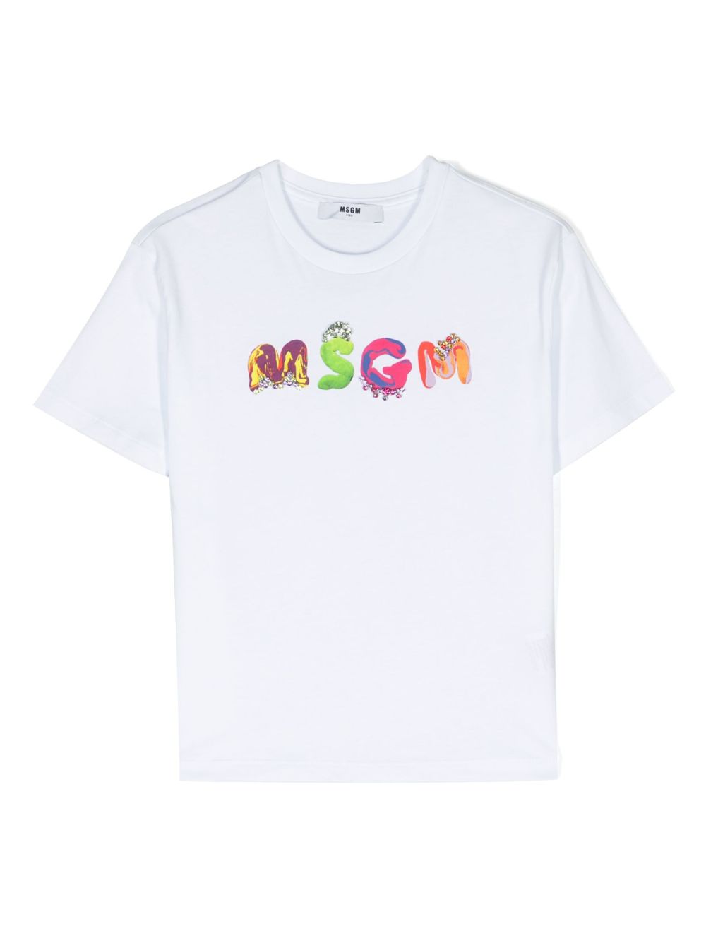 MSGM Kids logo印花棉T恤 - 白色