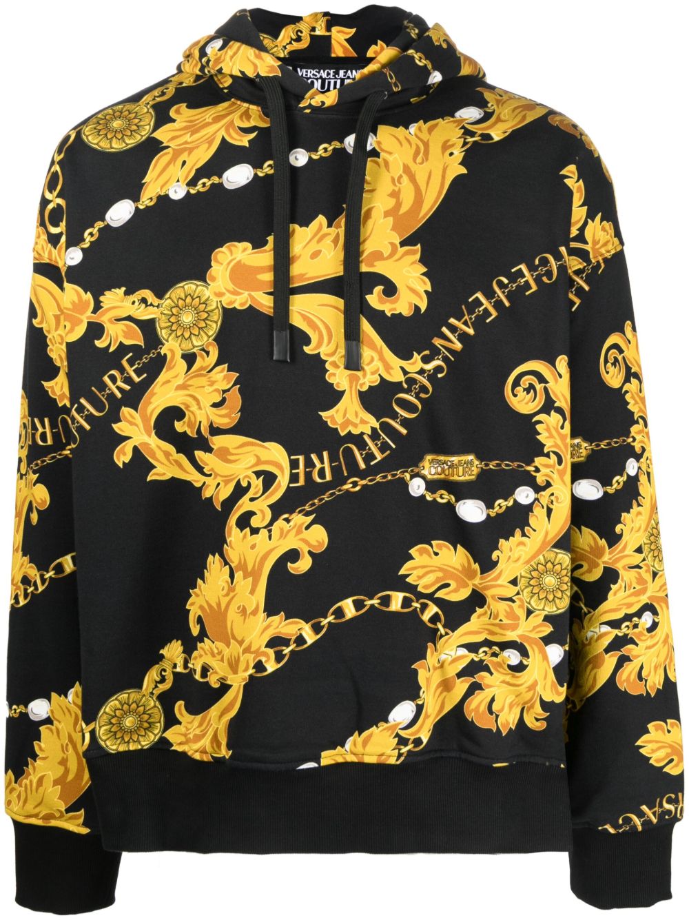 Versace Jeans Couture 巴洛克印花棉连帽衫 - 黑色