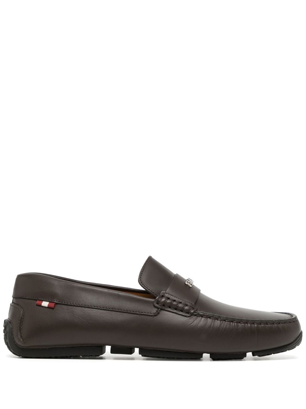 Bally logo标牌皮质乐福鞋 - 褐色