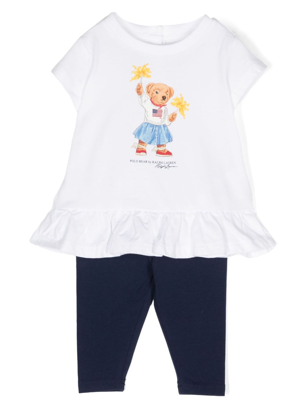 POLO RALPH LAUREN KIDS Polo Bear 印花棉打底裤套装 - 白色