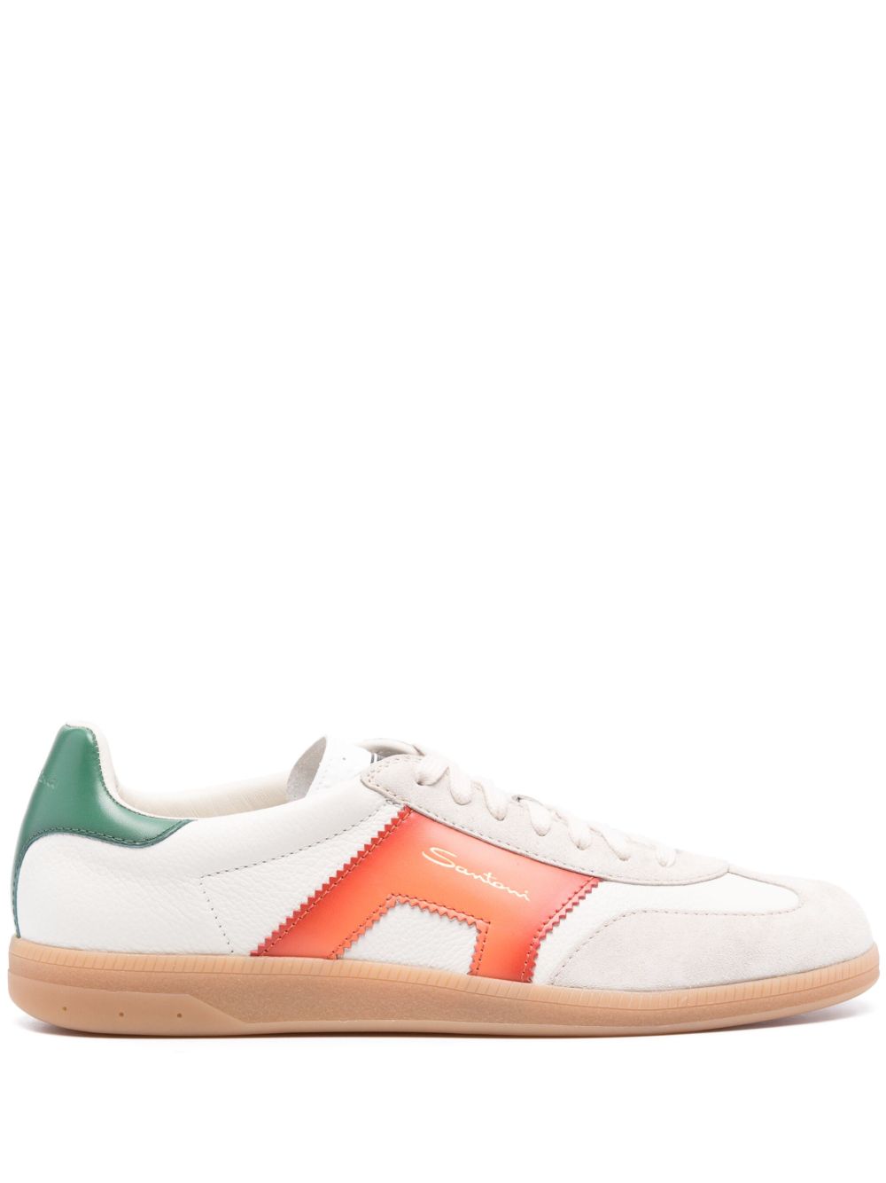 Santoni 拼色拼接板鞋 - 白色