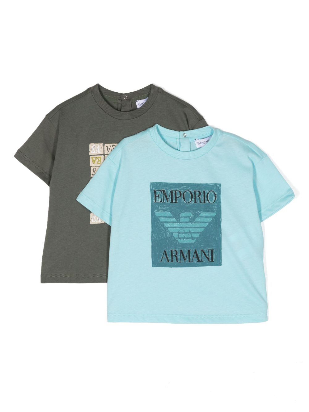 Emporio Armani Kids logo印花棉T恤 - 绿色