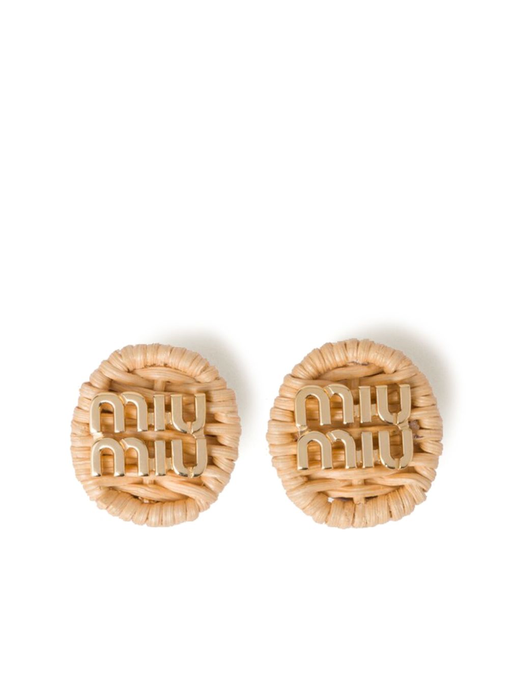 Miu Miu logo标牌编织夹扣式耳环 - 中性色