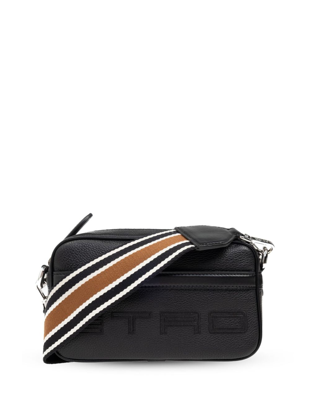ETRO logo印花皮质斜挎包 - 黑色