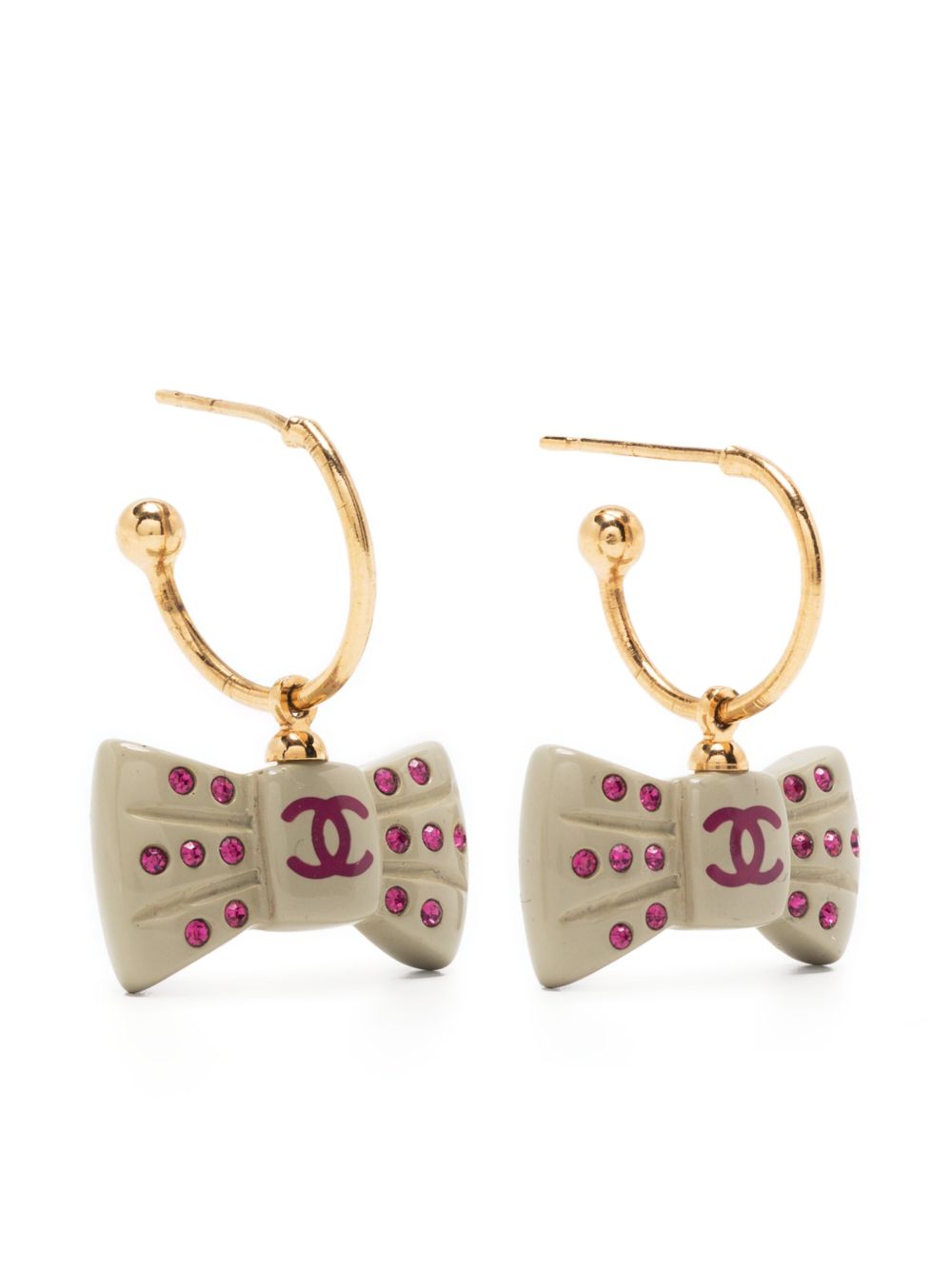 CHANEL Pre-Owned CC 蝴蝶结圈形耳环 - 灰色