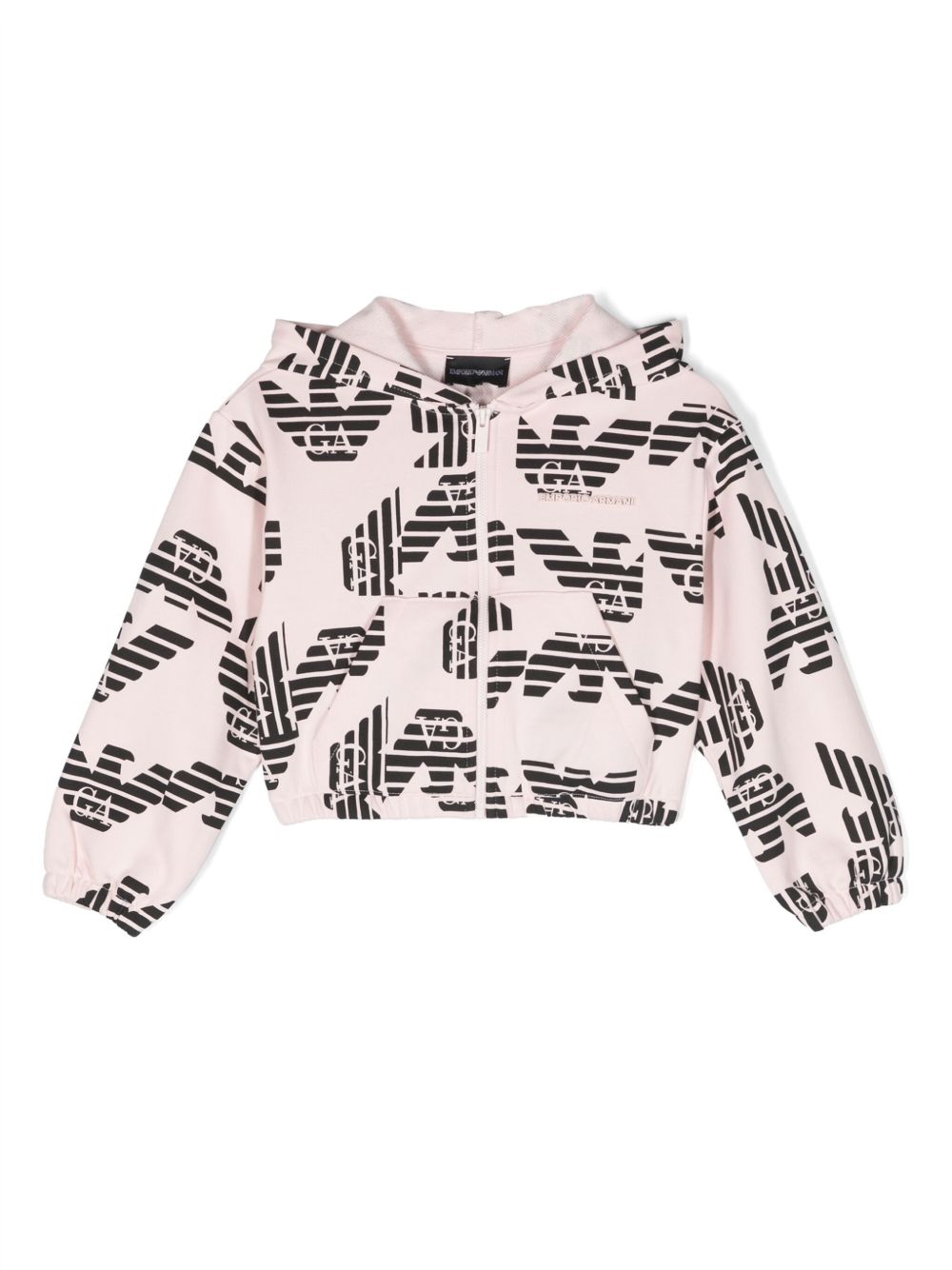 Emporio Armani Kids logo印花棉连帽衫 - 粉色