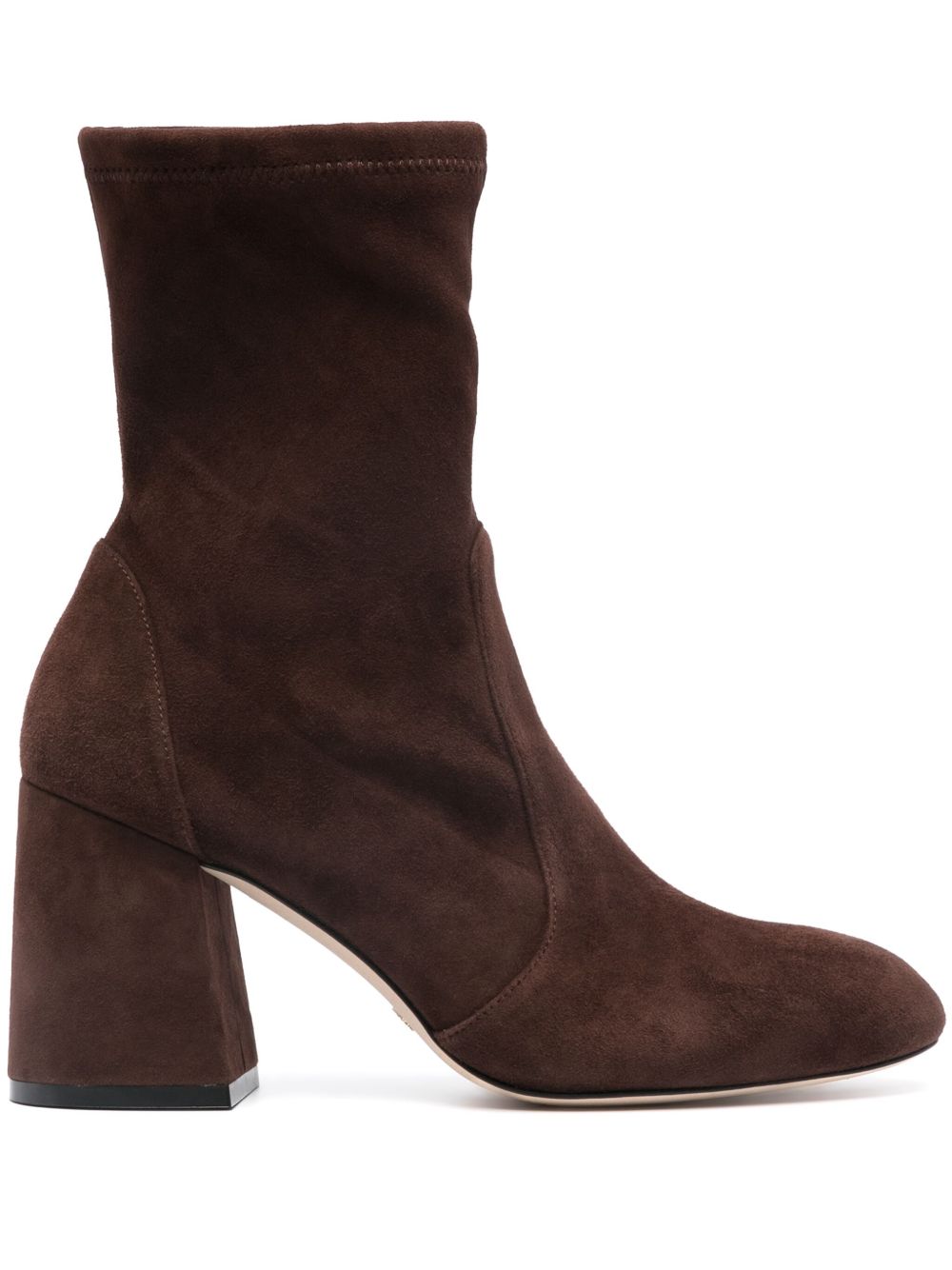 Stuart Weitzman 圆头绒面皮高跟短靴 - 褐色