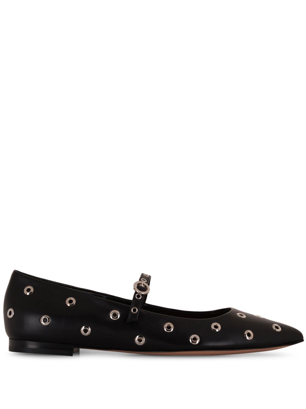 Gianvito Rossi 孔眼缀饰皮质芭蕾平底鞋 - 黑色