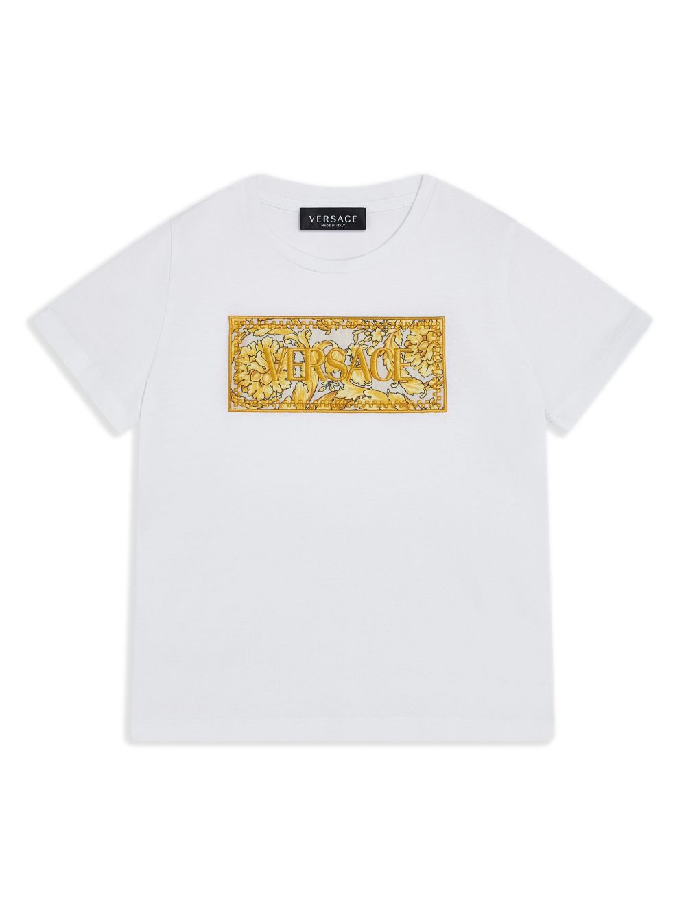 Versace Kids logo刺绣棉T恤 - 白色