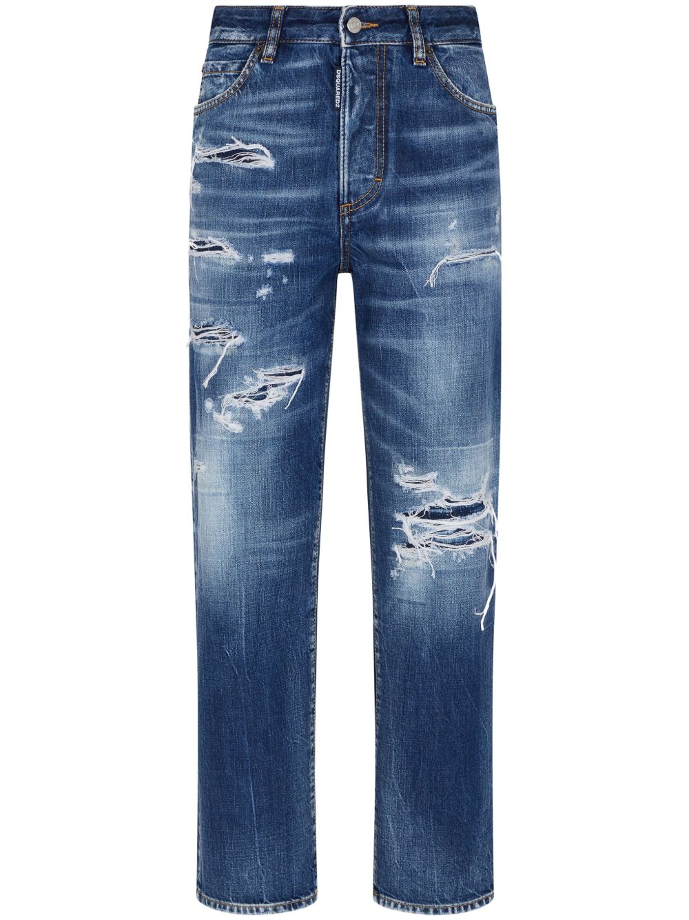DSQUARED2 撕裂效果直筒牛仔裤 - 蓝色
