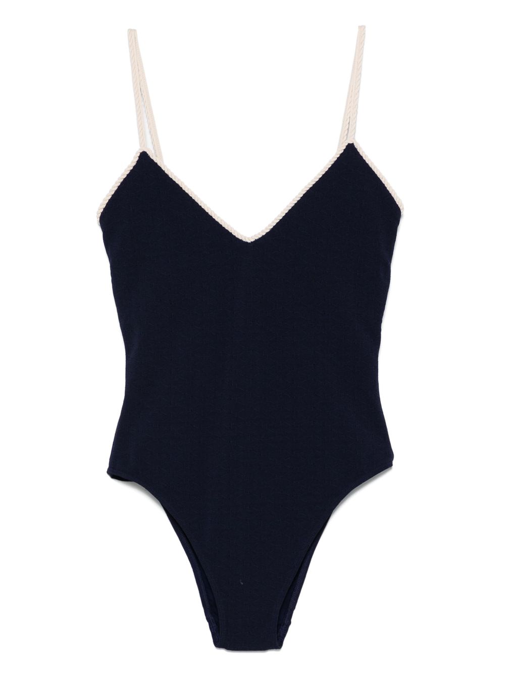 La Perla 经典logo提花V领连体泳衣 - 蓝色