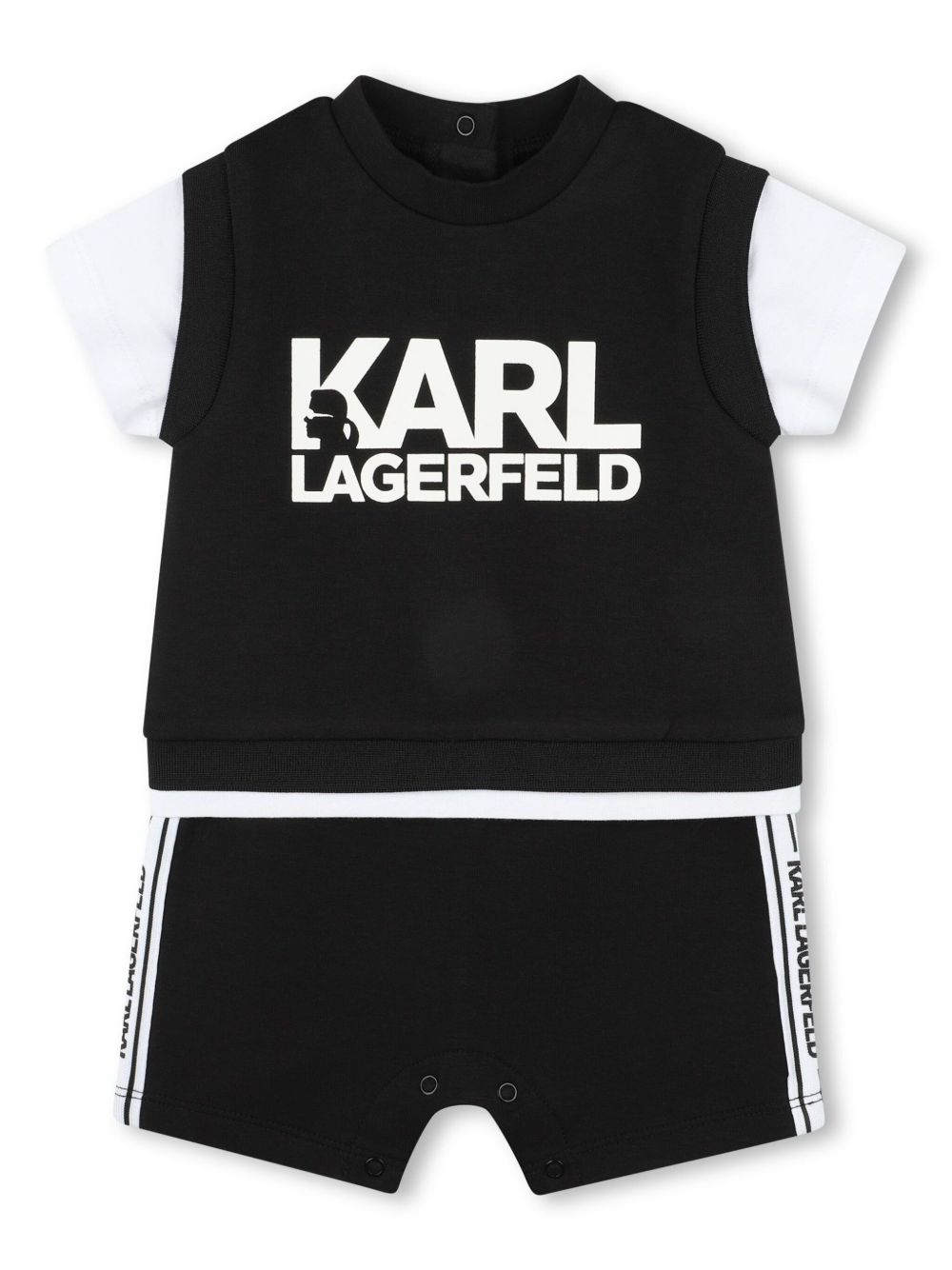 Karl Lagerfeld Kids logo印花连体短裤 - 黑色