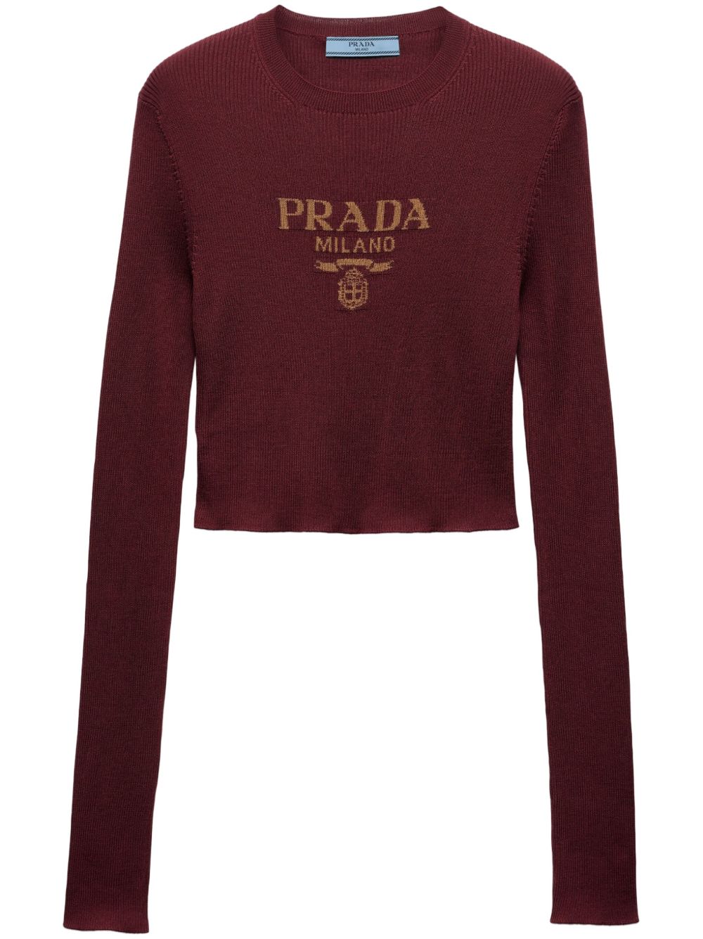 Prada 嵌花针织logo真丝上衣 - 红色