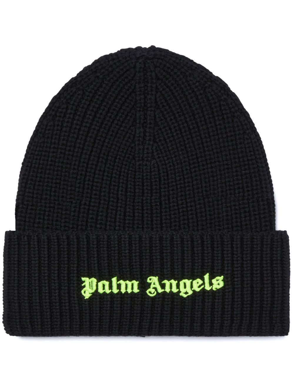 Palm Angels logo刺绣罗纹套头帽 - 黑色