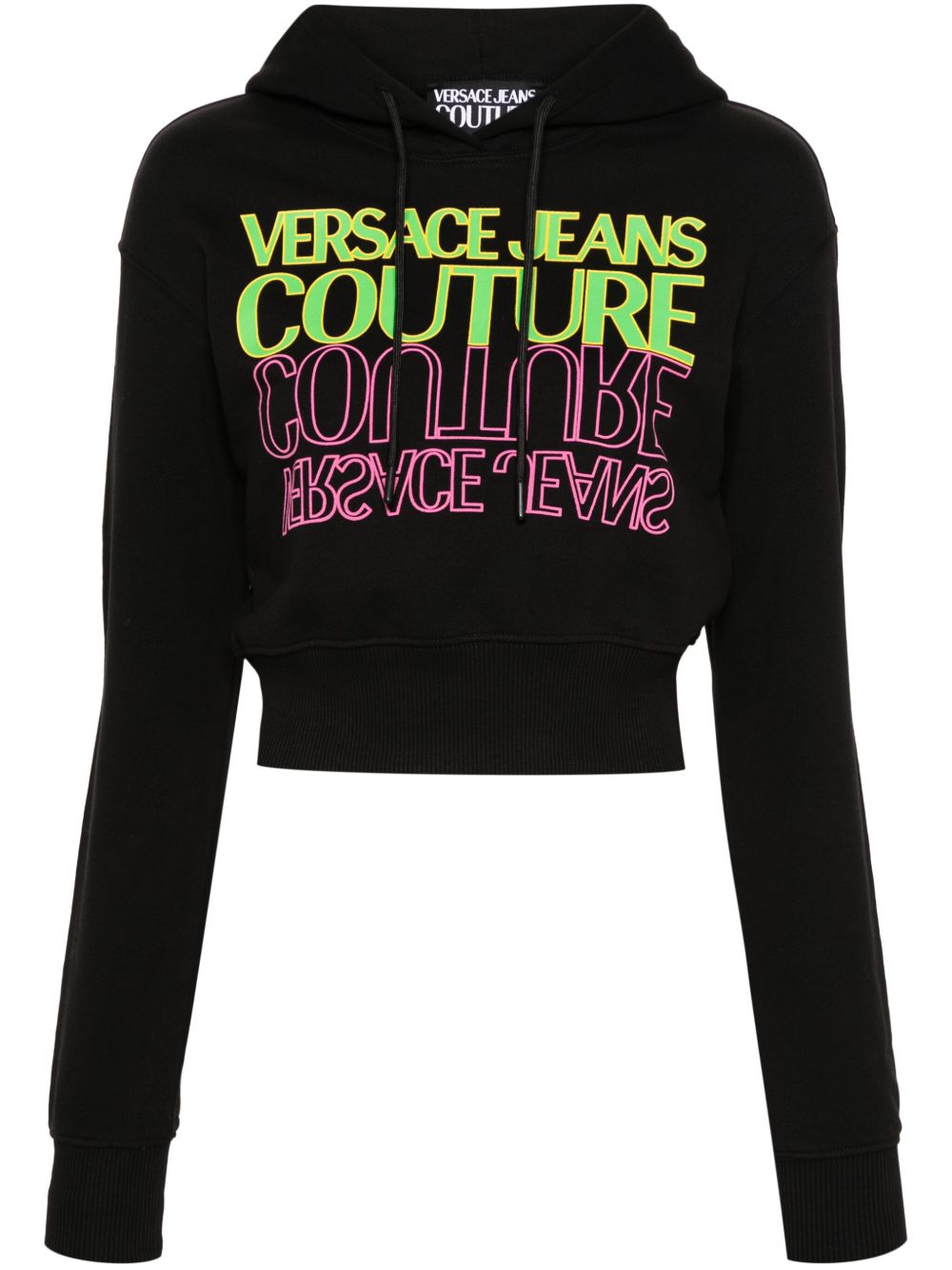 Versace Jeans Couture logo印花棉连帽衫 - 黑色