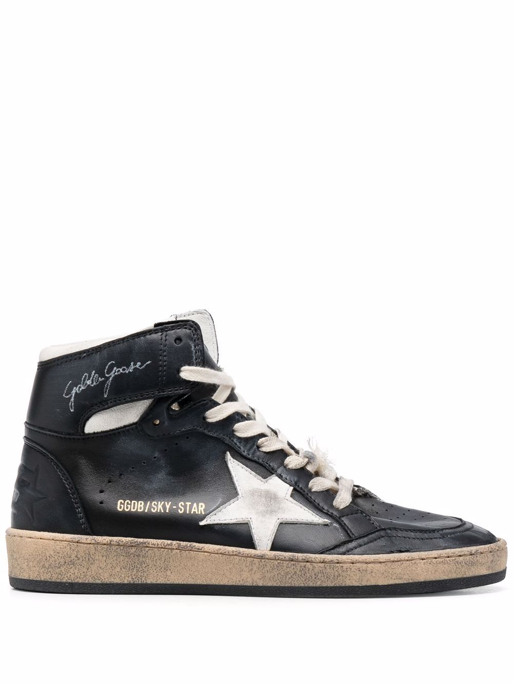 Golden Goose logo印花高帮绒面皮板鞋 - 黑色
