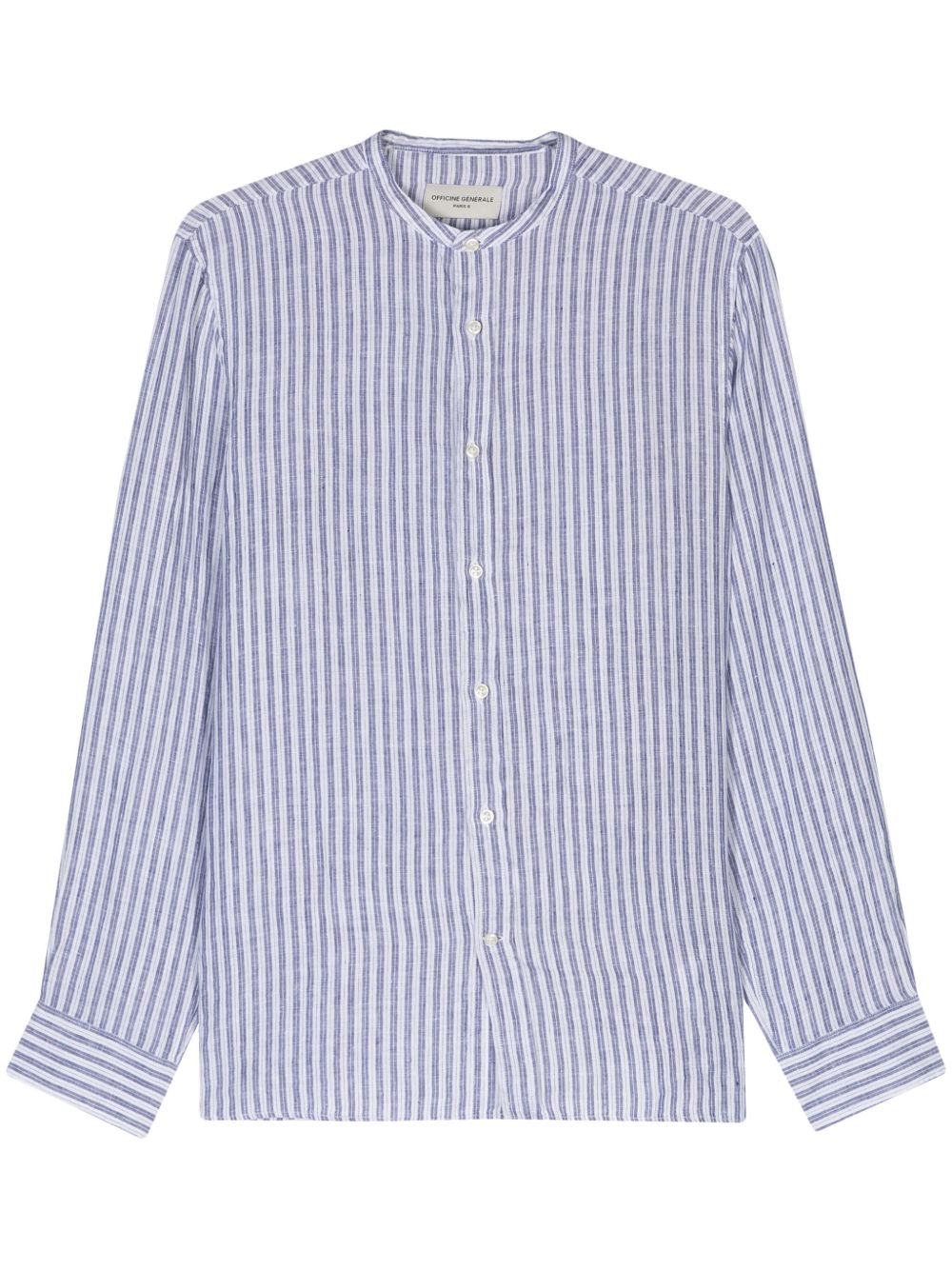 Officine Generale 条纹亚麻混纺衬衫 - 蓝色