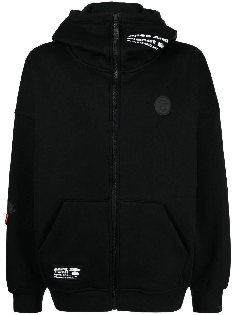 AAPE BY *A BATHING APE® 贴花细节棉拉链连帽衫 - 黑色