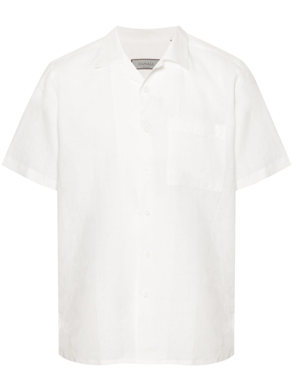 Canali 古巴领亚麻衬衫 - 白色
