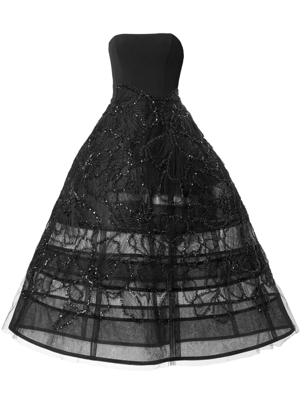 Carolina Herrera 刺绣露肩连衣裙 - 黑色
