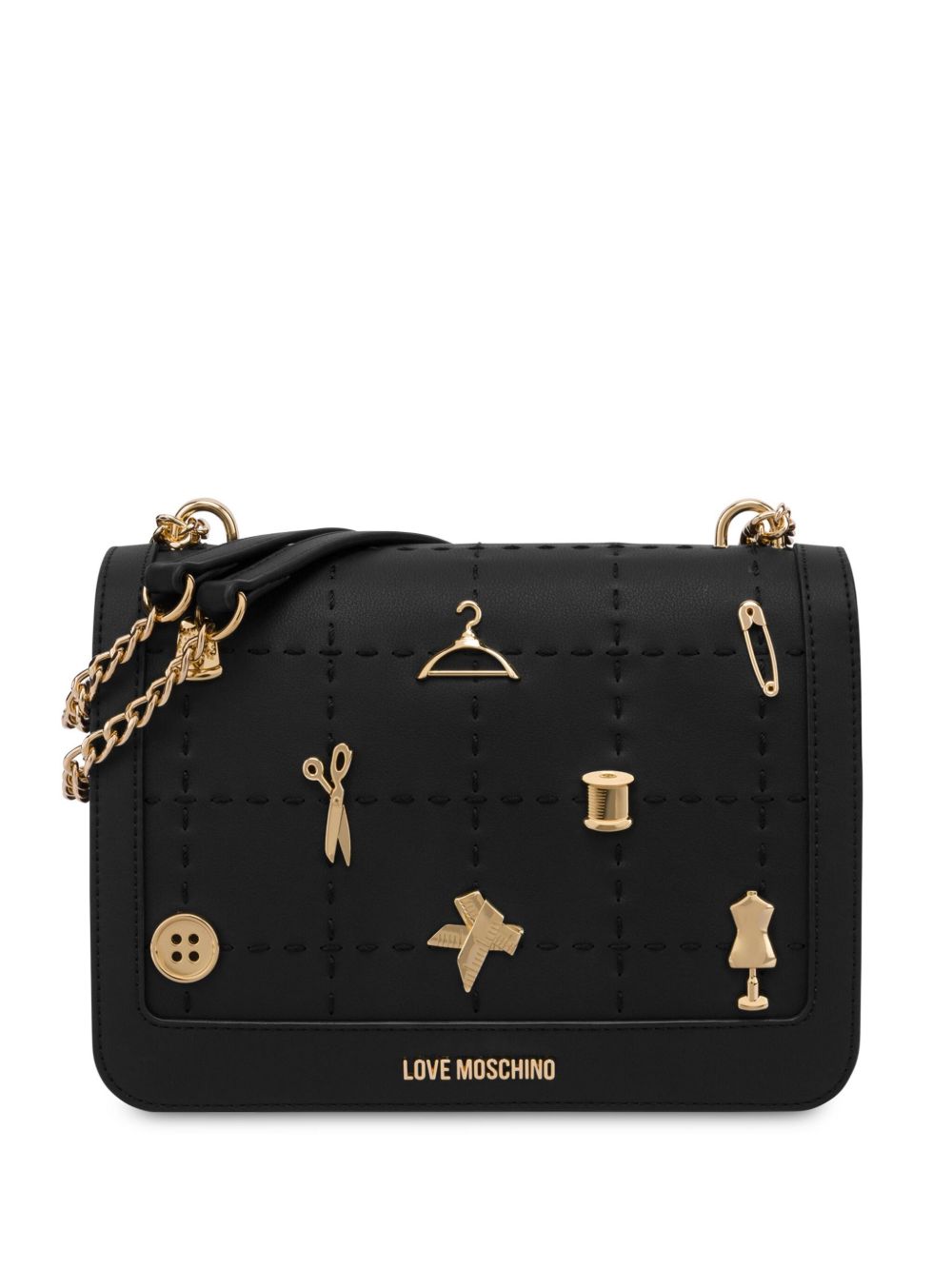 Love Moschino 别针缀饰人造皮革斜挎包 - 黑色