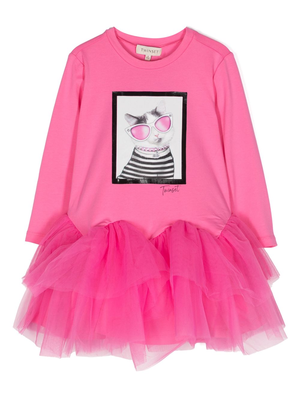 TWINSET Kids 图案印花荷叶边薄纱迷你连衣裙 - 粉色