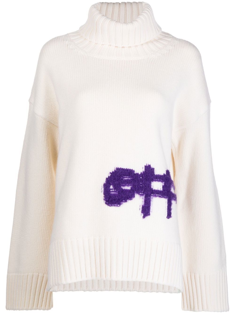 Off-White 嵌花logo高领毛衣 - 白色