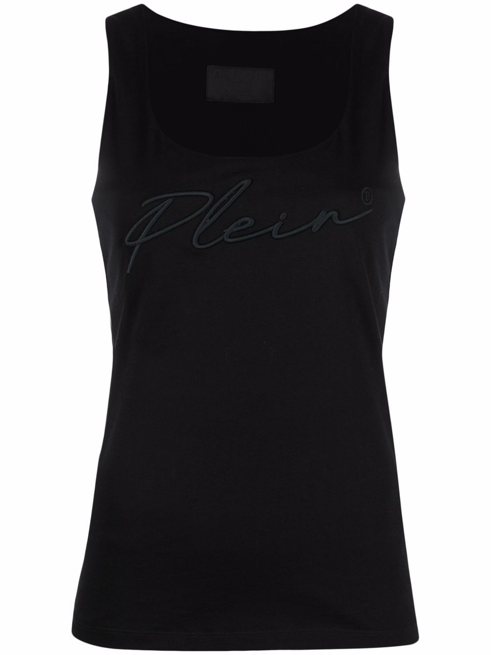 Philipp Plein logo刺绣坦克背心 - 黑色