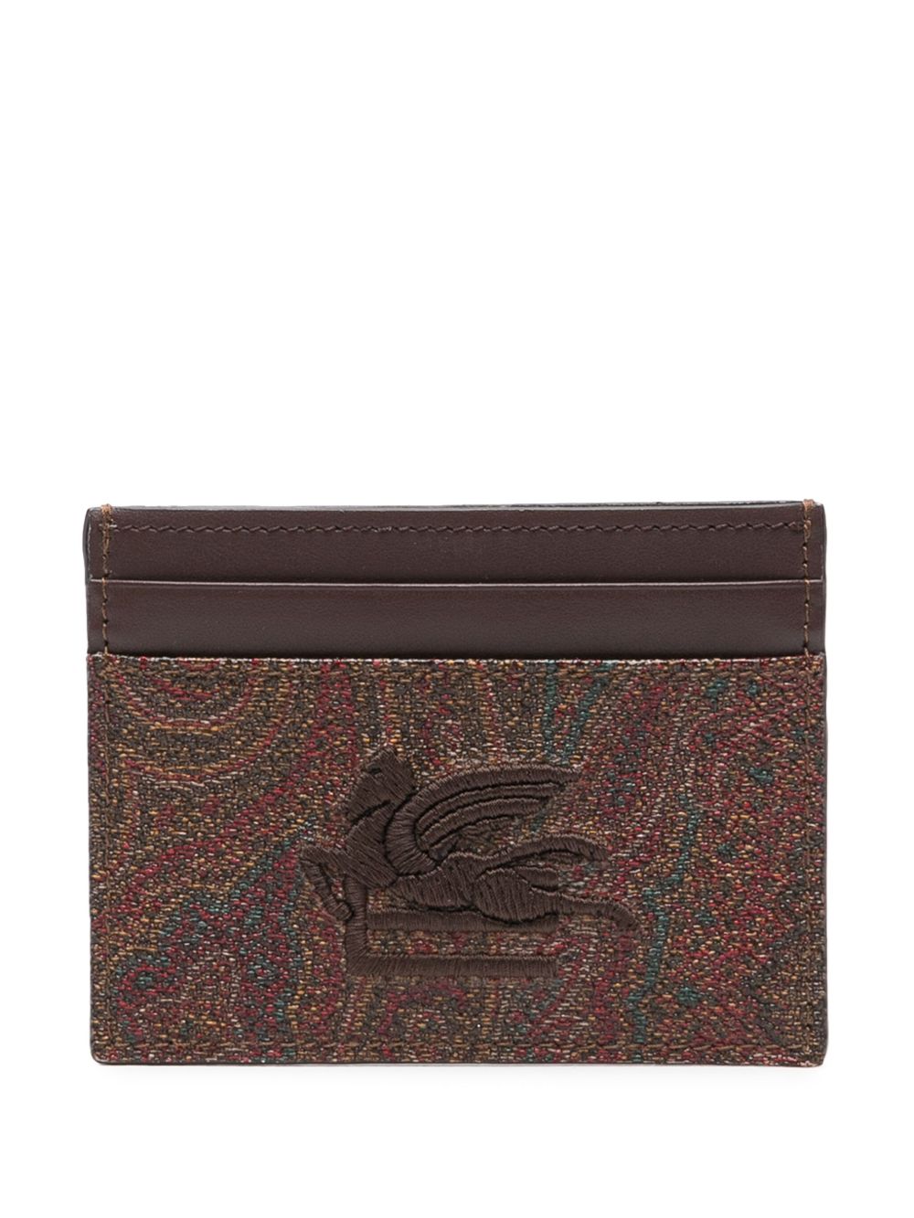 ETRO logo刺绣棉混纺卡夹 - 褐色